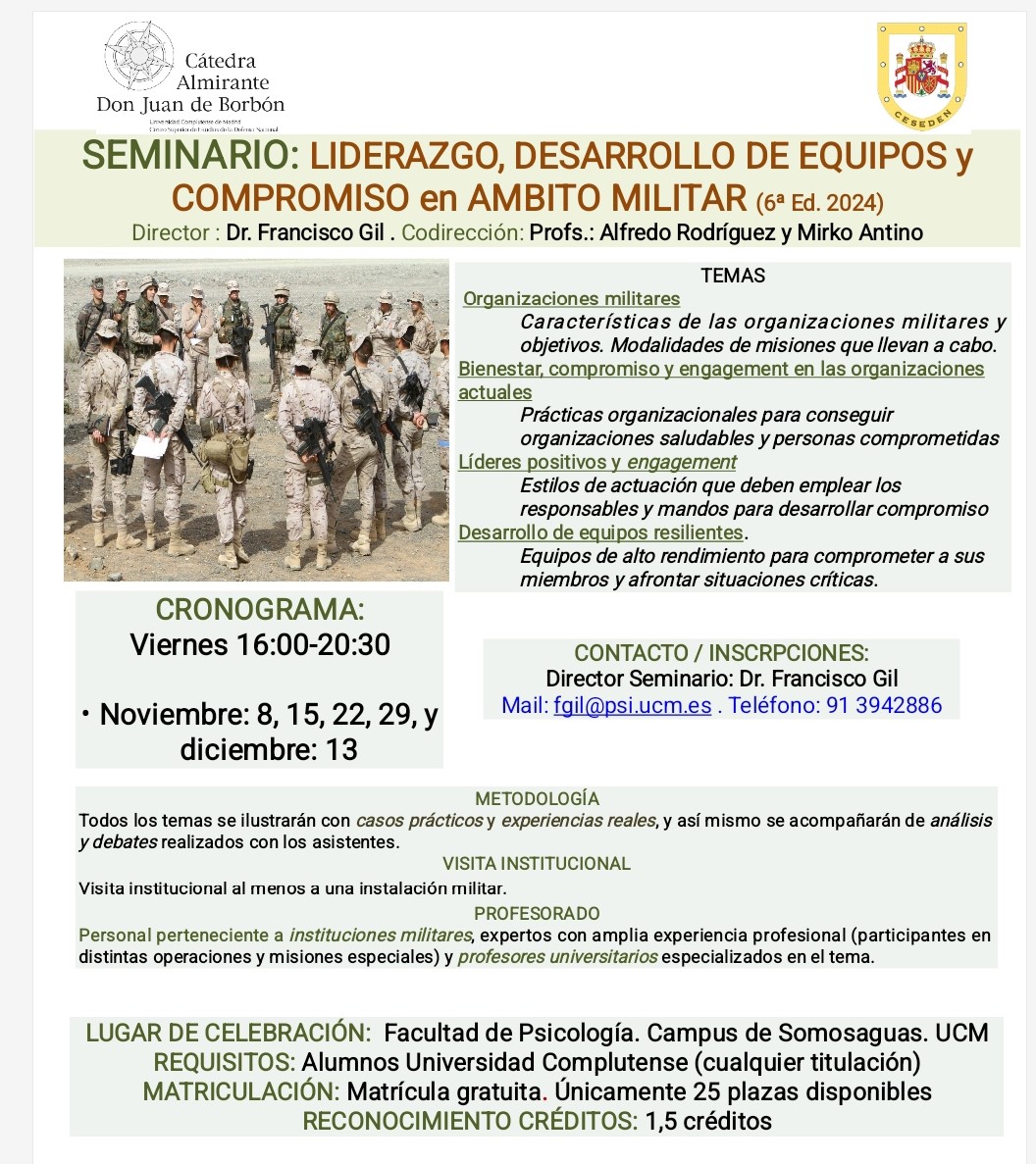 SEMINARIO: LIDERAZGO, DESARROLLO DE EQUIPOS Y COMPROMISO EN ÁMBITO MILITAR (6ª ed. 2024)